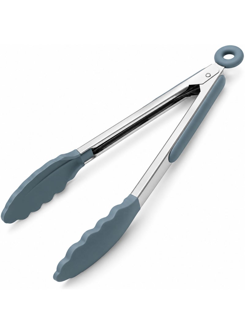 BERAM Kitchen Tongs 12 Inch with Locking Handle, Stainless Steel and Silicone, Heat Resistant Non Stick Cooking Tongs for BBQ and Grill, Grey - Image 1