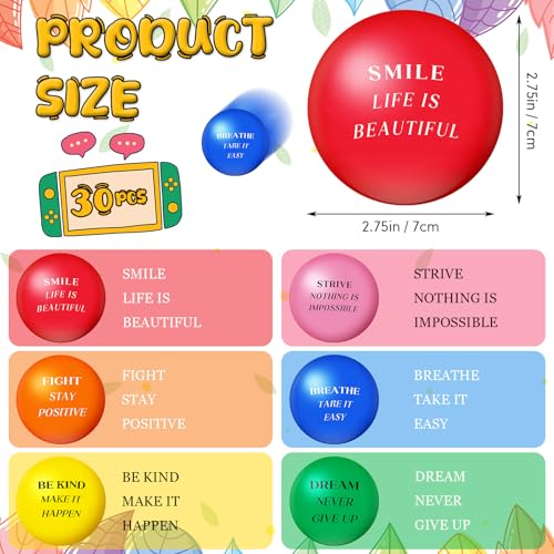Sotiff 30 Pcs Motivational Stress Ball Bulk 275 Inch Colorful Foam Inspirational Relief Quotes Stress Balls Employee Appreciation Gift Large Relief Anxiety Toys for Adult CoworkerStylish - Image 5