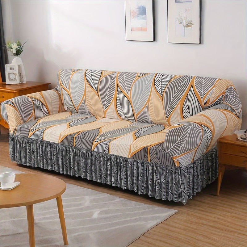 1 Seater Blue Contemporary Stretch Sofa Cover With Skirt Easy Care Polyester And Elastane Fabric For Home And Office Decor - Image 4
