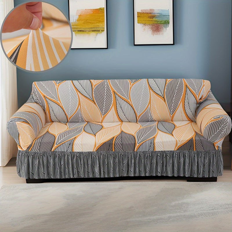 1 Seater Blue Contemporary Stretch Sofa Cover With Skirt Easy Care Polyester And Elastane Fabric For Home And Office Decor - Image 5