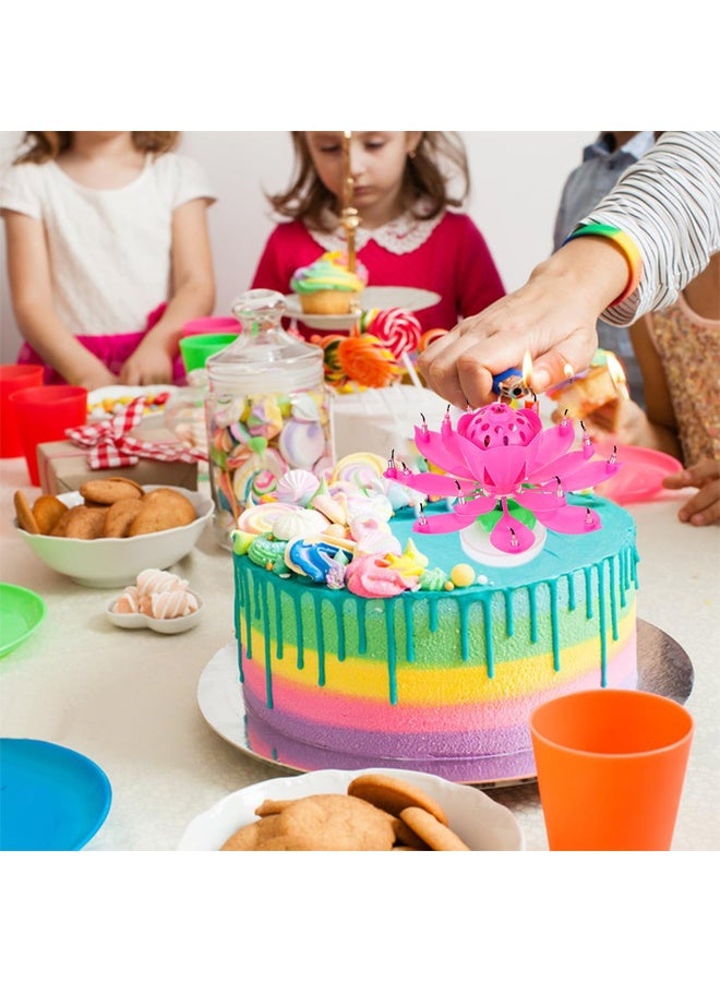 شموع عيد ميلاد موسيقية، شموع كعكة عيد ميلاد على شكل زهرة اللوتس، شمعة كعكة عيد ميلاد دوارة على شكل زهرة مع بتلات تفتح تلقائيًا، شموع عيد ميلاد وردية للحفلات - Image 5