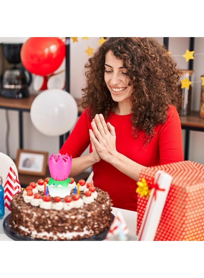 شموع عيد ميلاد موسيقية، شموع كعكة عيد ميلاد على شكل زهرة اللوتس، شمعة كعكة عيد ميلاد دوارة على شكل زهرة مع بتلات تفتح تلقائيًا، شموع عيد ميلاد وردية للحفلات - Image 3