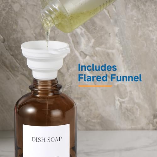 Cabo Deseado Glass Soap Dispenser with Pump, Dish and Hand Soap Dispenser for Kitchen Bathroom Set, Clear Glass Dispenser Set of 2 Pack with 18 Stickers Funnel Bamboo Tray 500ml 18oz Amber - Image 5