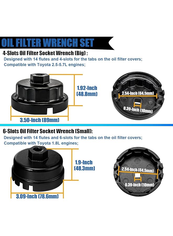 أداة إزالة غطاء فلتر الزيت من الألومنيوم، مجموعة مفاتيح فلتر الزيت، 64.5 مم، 14 فتحة، متوافقة مع جميع سيارات تويوتا ولكزس وسكيون وراف فور وكامري وتندرا وهايلاندر ولكزس ES300H والمزيد، عبوة من قطعتين - Image 2