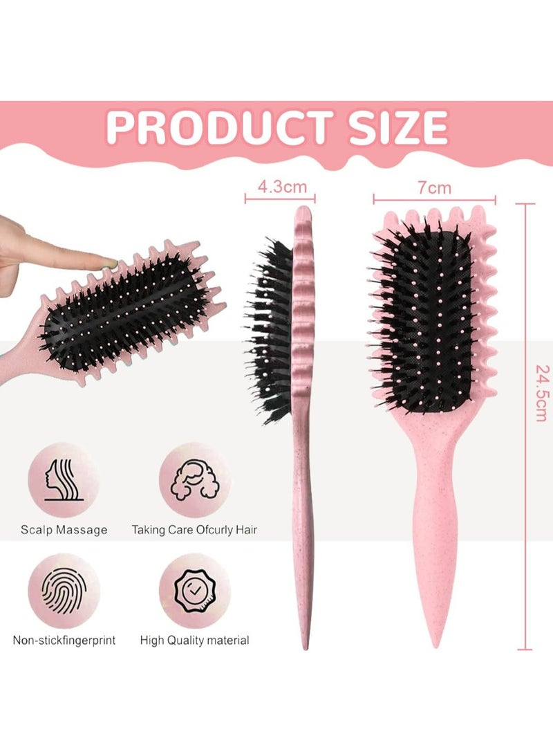 خاجول فرشاة تصفيف الشعر المجعد، فرشاة لتصفيف الشعر المجعد، فرشاة شعر مجعد للرجال والنساء، تقلل من التجاذب، شعيرات نايلون، بيضاوية، مرنة، تعزز تجعيد الشعر (وردي) - Image 2