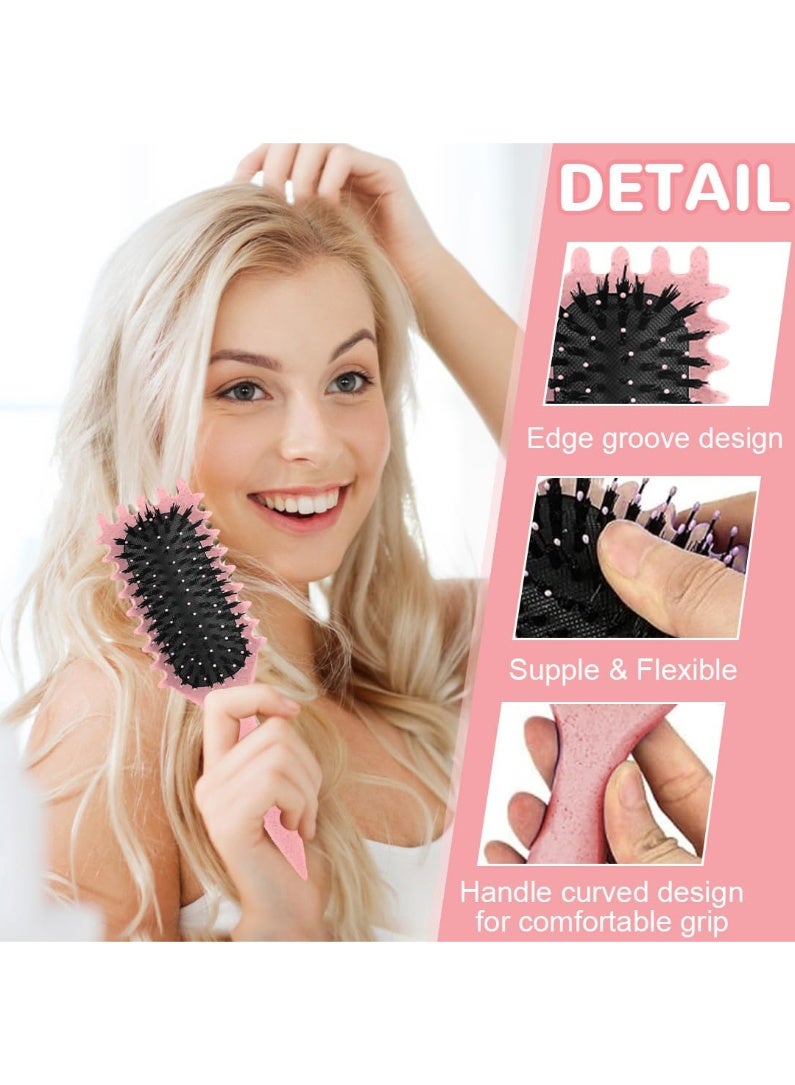خاجول فرشاة تصفيف الشعر المجعد، فرشاة لتصفيف الشعر المجعد، فرشاة شعر مجعد للرجال والنساء، تقلل من التجاذب، شعيرات نايلون، بيضاوية، مرنة، تعزز تجعيد الشعر (وردي) - Image 3