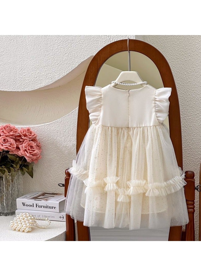 1–2Y Toddler Girl Summer Princess Dress, Floral Embroidered Bodice with Layered Sparkly Tulle Skirt, Sleeveless Elegant Outfit for Birthday, Eid, Wedding, Photoshoot, Fit for Height 90cm  - Image 3