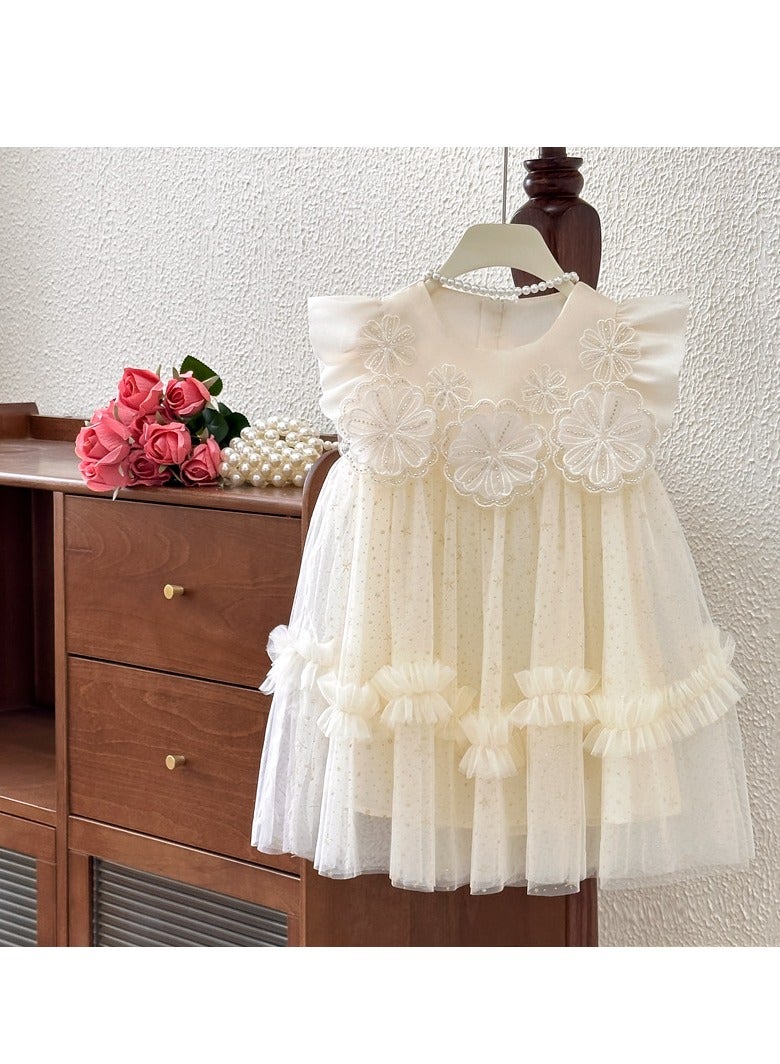 1–2Y Toddler Girl Summer Princess Dress, Floral Embroidered Bodice with Layered Sparkly Tulle Skirt, Sleeveless Elegant Outfit for Birthday, Eid, Wedding, Photoshoot, Fit for Height 90cm  - Image 4