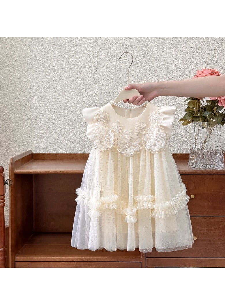 1–2Y Toddler Girl Summer Princess Dress, Floral Embroidered Bodice with Layered Sparkly Tulle Skirt, Sleeveless Elegant Outfit for Birthday, Eid, Wedding, Photoshoot, Fit for Height 90cm  - Image 5
