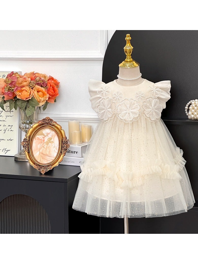 1–2Y Toddler Girl Summer Princess Dress, Floral Embroidered Bodice with Layered Sparkly Tulle Skirt, Sleeveless Elegant Outfit for Birthday, Eid, Wedding, Photoshoot, Fit for Height 90cm  - Image 1