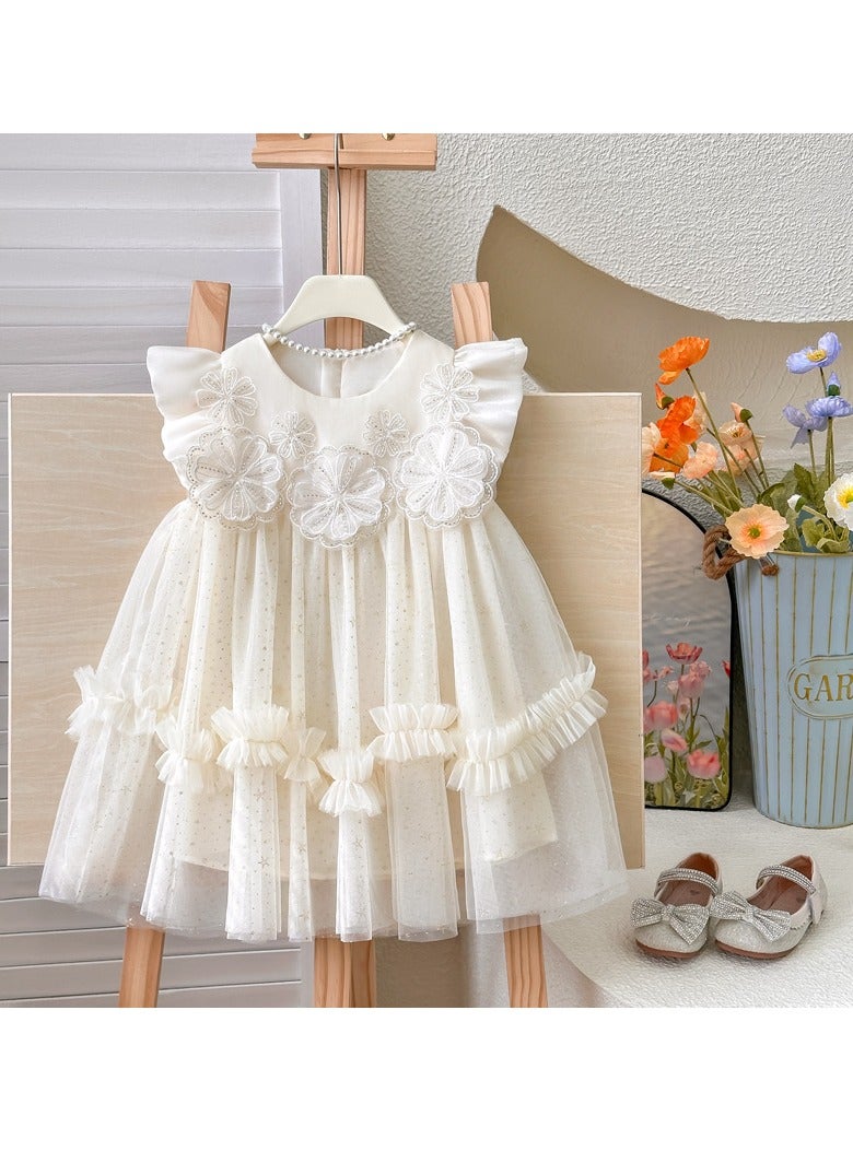 1–2Y Toddler Girl Summer Princess Dress, Floral Embroidered Bodice with Layered Sparkly Tulle Skirt, Sleeveless Elegant Outfit for Birthday, Eid, Wedding, Photoshoot, Fit for Height 90cm  - Image 2