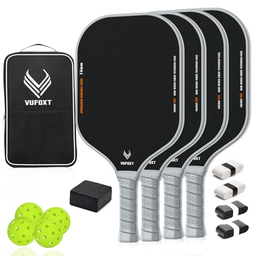 VUFOXT Pickleball Paddles Set of 4 Lightweight Raw Carbon and Glass Fiber Surface Pickleball Racket Set with 14mm PP Honeycomb Core USAPA Compliant 4 Pickle Balls 4 Tapes 1Bag 1 Paddle Cleaner - Image 1
