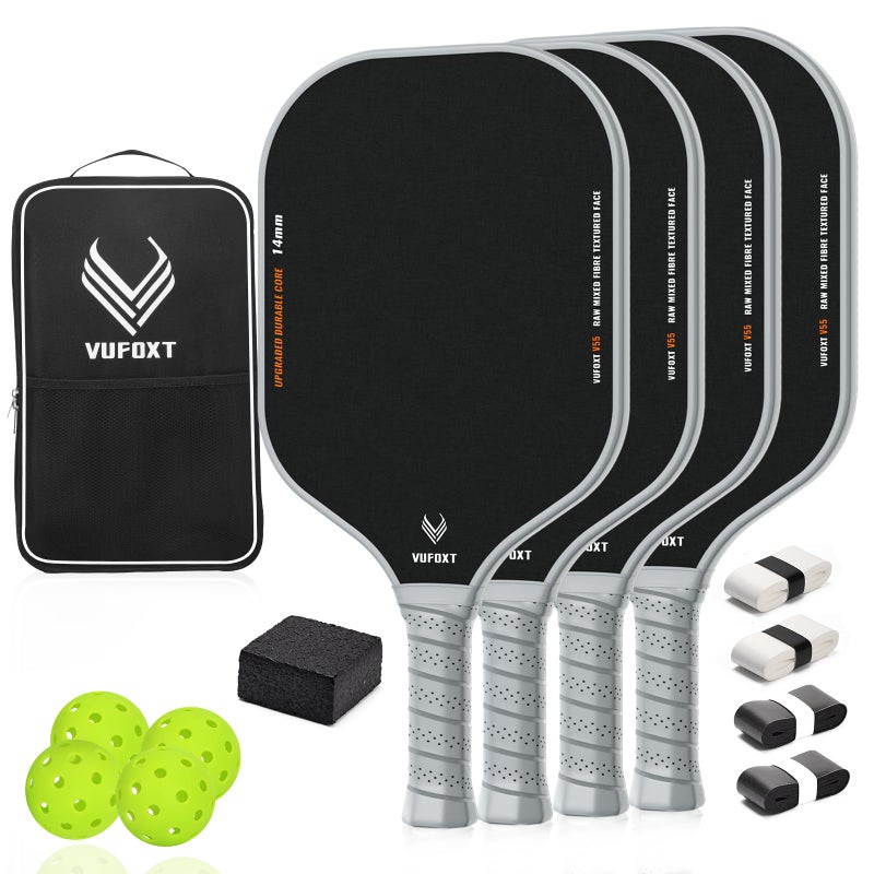 VUFOXT Pickleball Paddles Set of 4 Lightweight Raw Carbon and Glass Fiber Surface Pickleball Racket Set with 14mm PP Honeycomb Core USAPA Compliant 4 Pickle Balls 4 Tapes 1Bag 1 Paddle Cleaner - Image 2