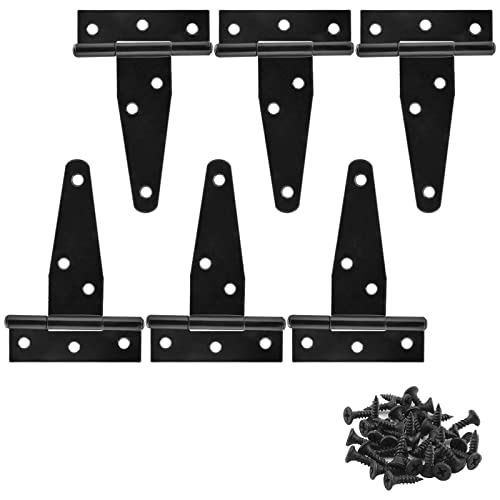 Murtenze 6Pack 3 Inch Black T-Strap Shed Hinges, Heavy Duty Gate Strap Hinges for Barn Door, Shed or Wooden Fences - Image 2