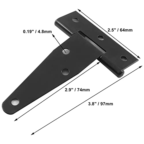 Murtenze 6Pack 3 Inch Black T-Strap Shed Hinges, Heavy Duty Gate Strap Hinges for Barn Door, Shed or Wooden Fences - Image 3