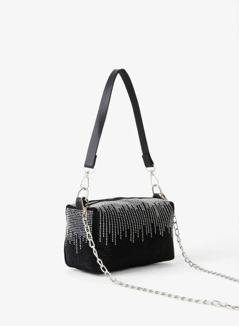 Women's Zerrin City White Stone Suede Rectangular Zipper Closure Mini Hand, Wrist and Shoulder Bag.