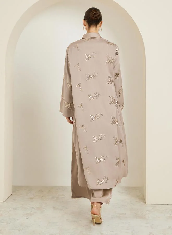 Styli  Beige Sequin Satin Kimono for Women | Best Price UAE