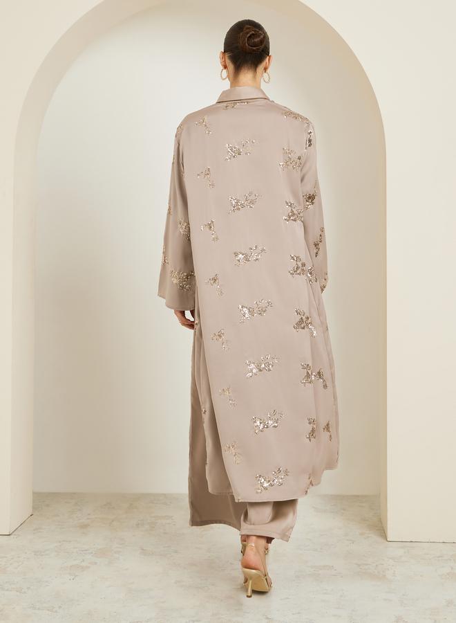 Styli Beige Sequin Satin Kimono - Image 4