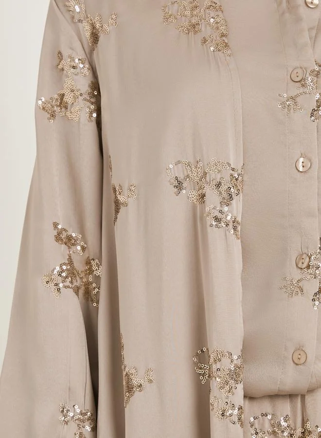 Styli  Beige Sequin Satin Kimono for Women | Best Price UAE