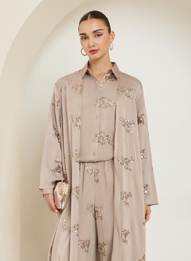 Styli Beige Sequin Satin Kimono - Image 2