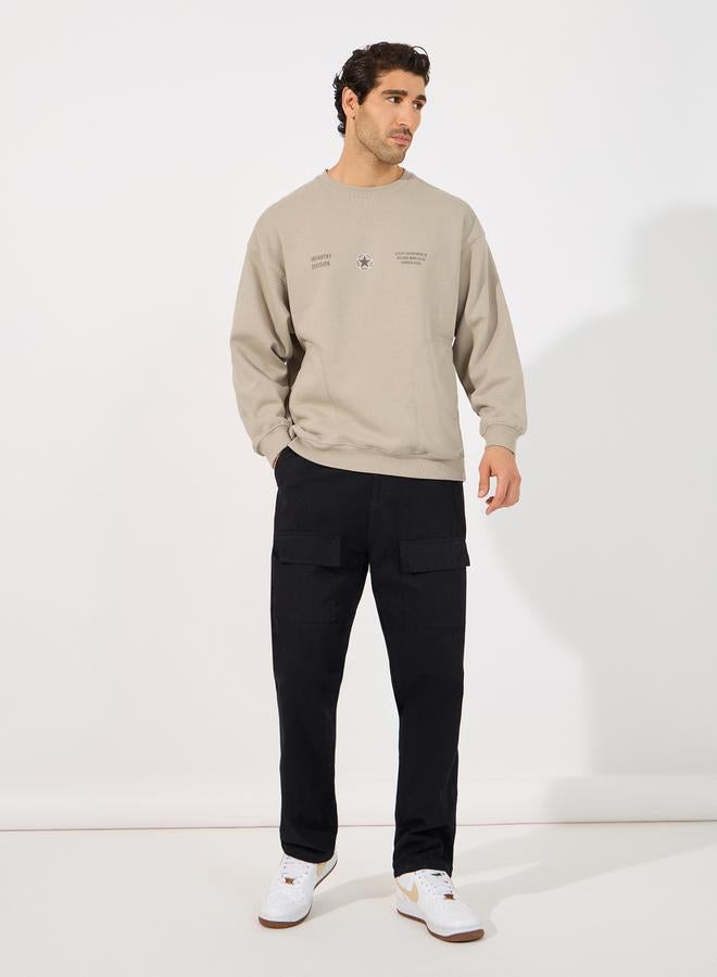 ستايلي سويت شيرت بقصة بوكسي وحواف بأساور - Image 2