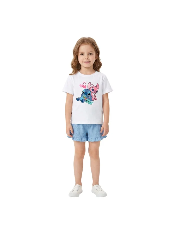 بيداني Girls Stitch Alien Cartoon  T-Shirt-White