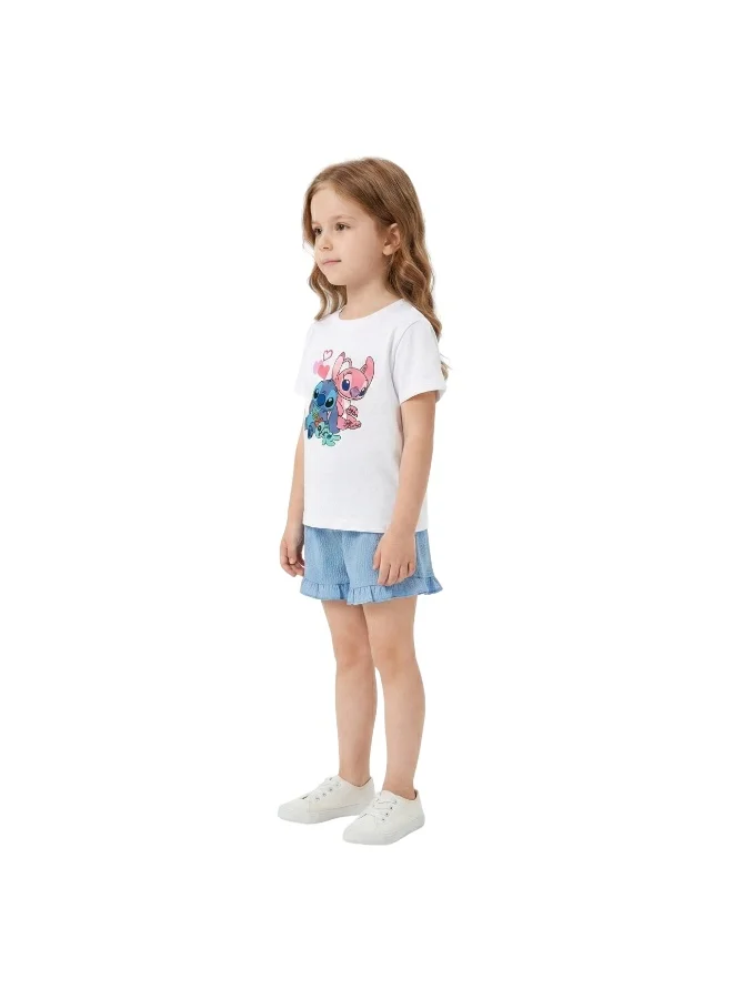بيداني Girls Stitch Alien Cartoon  T-Shirt-White