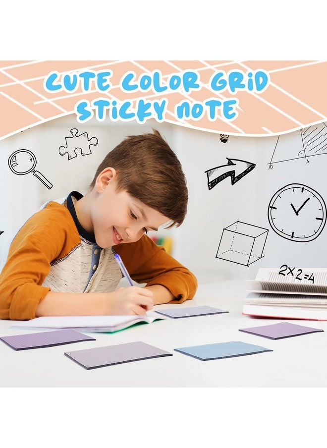9 Pcs Color Grid Sticky Notes Self Adhesive Memo Pad Cute Graph Paper Sticky Notes Self Stick Note Pads With Grid Lines For Gifts Office Supplies, 4 X 6 Inch, 30 Sheets