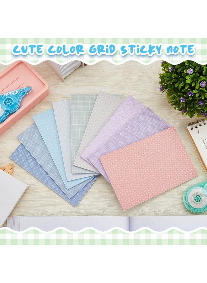 9 Pcs Color Grid Sticky Notes Self Adhesive Memo Pad Cute Graph Paper Sticky Notes Self Stick Note Pads With Grid Lines For Gifts Office Supplies, 4 X 6 Inch, 30 Sheets
