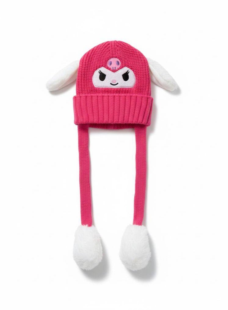 zoba Cute cartoon design winter hat for kids - soft wool hat with a push mechanism to move the ears - interactive and fun for children - warm and lightweight with push balls at the ends - suitable for girls and boys (pink) - Image 1