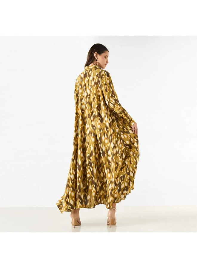 Iconic Iconic All-Over Print A-line Shirt Dress with Long Sleeves