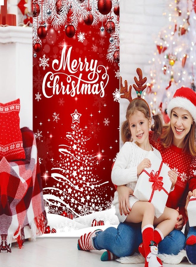 ميهوفوند زينة غطاء باب عيد الميلاد من MEHOFOND، لافتة حمراء مكتوب عليها "عيد ميلاد سعيد" للباب الأمامي، زينة معلقة على شكل كرة ندفة ثلجية لشجرة عيد الميلاد، لوازم حفلات العطلات الشتوية 35.4 × 70.8 بوصة - Image 5