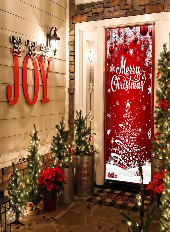 ميهوفوند زينة غطاء باب عيد الميلاد من MEHOFOND، لافتة حمراء مكتوب عليها "عيد ميلاد سعيد" للباب الأمامي، زينة معلقة على شكل كرة ندفة ثلجية لشجرة عيد الميلاد، لوازم حفلات العطلات الشتوية 35.4 × 70.8 بوصة - Image 4