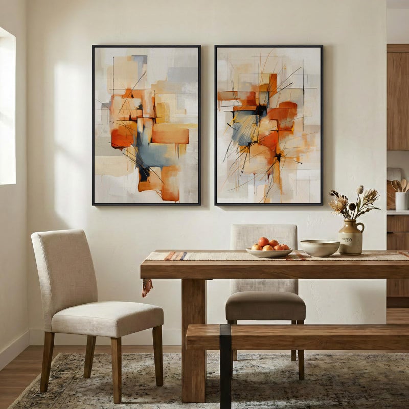 Cuspin Large Framed Abstract Canvas Wall Art, 2 Piece Modern Prints Paintings Artwork for Walls, Minimalist Blue Orange Block Pictures for Living Room Dining Room Bedroom Hallway Wall Decor 24x36 In - Image 5
