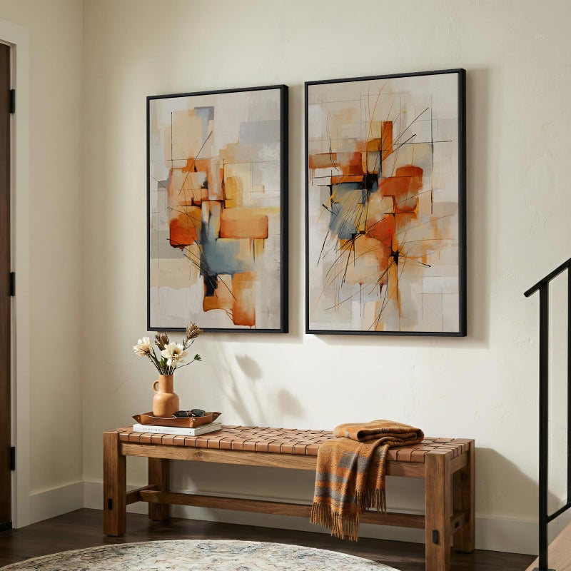 Cuspin Large Framed Abstract Canvas Wall Art, 2 Piece Modern Prints Paintings Artwork for Walls, Minimalist Blue Orange Block Pictures for Living Room Dining Room Bedroom Hallway Wall Decor 24x36 In - Image 4