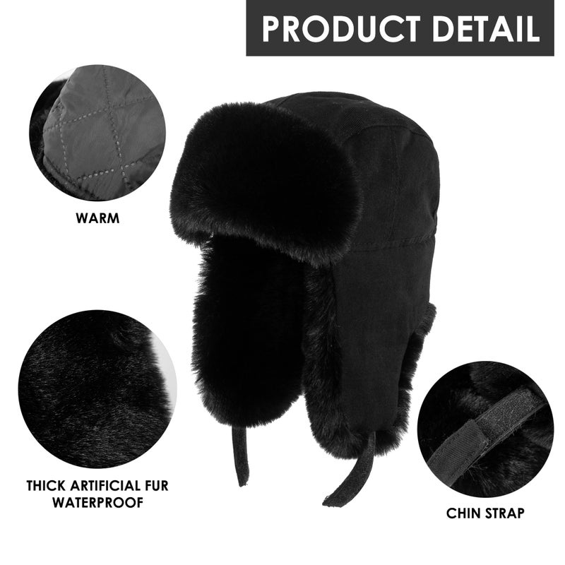Tyzrdnac Trapper Hat Warm Windproof Winter Trooper Hats with Earflaps Faux Fur Hunting Hat for Women Men Grey - Image 4