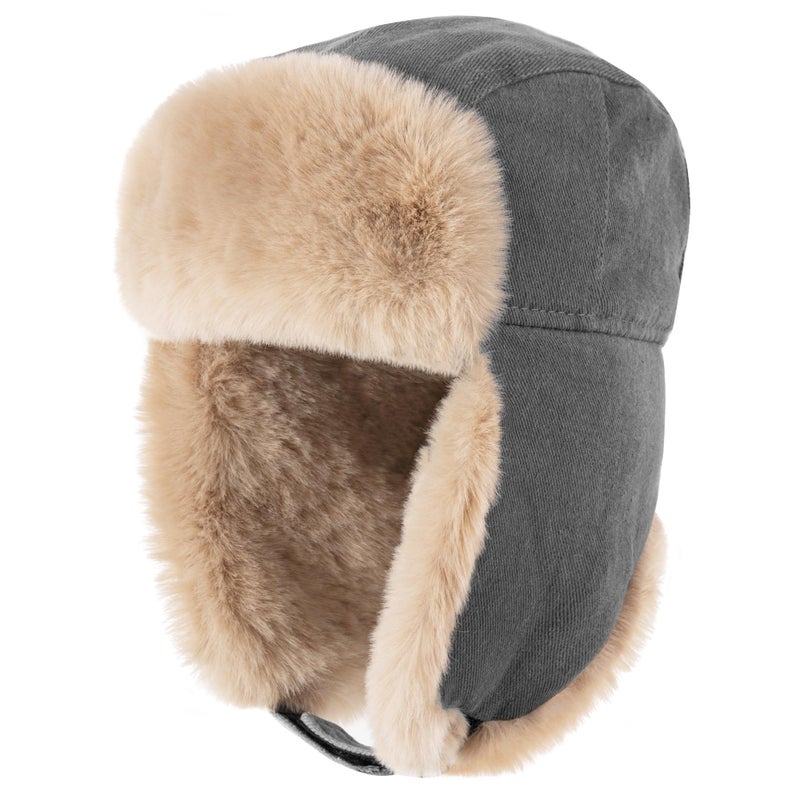 Tyzrdnac Trapper Hat Warm Windproof Winter Trooper Hats with Earflaps Faux Fur Hunting Hat for Women Men Grey - Image 1