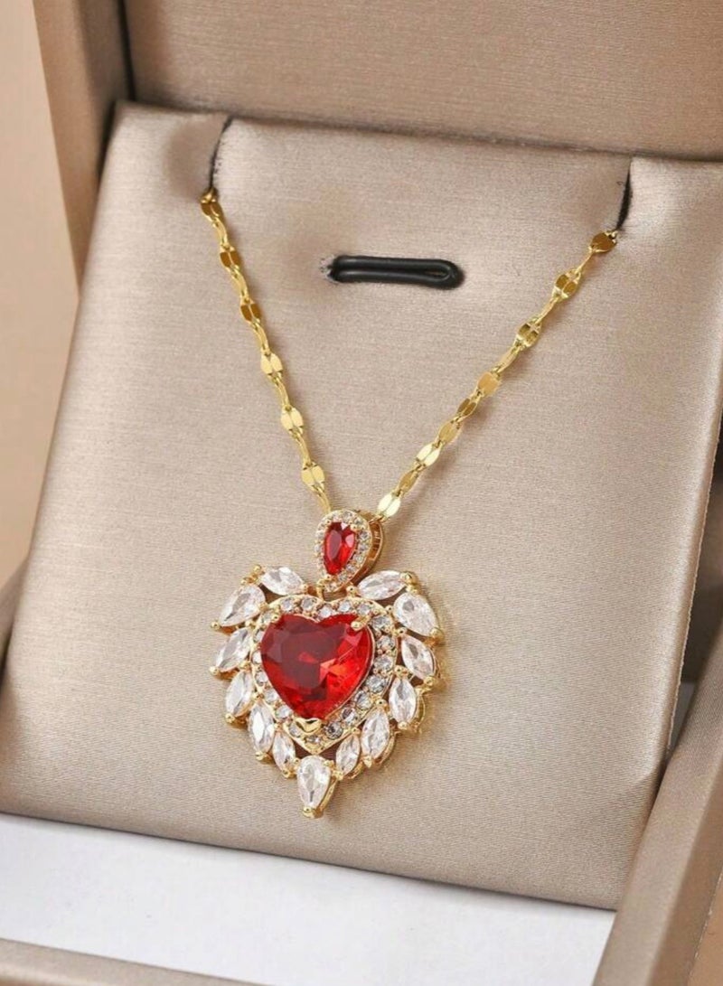 نونز أب سلسال نسائي مصنوع من الاستانلس ستيل مطلي باللون الذهبي عيار 18 ومرصع بالزركون - Image 1