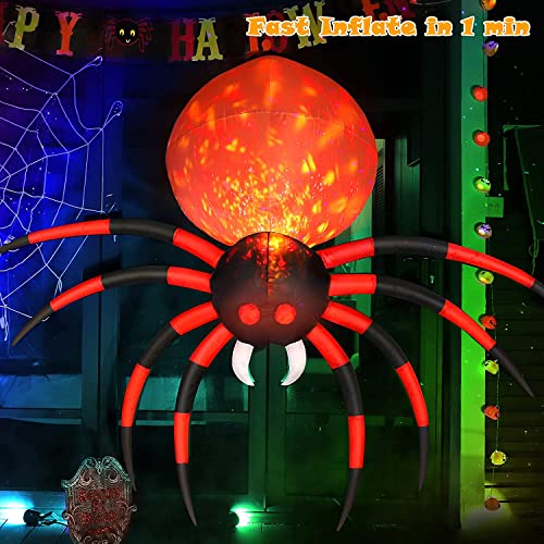 FunFanso 10FT Halloween Inflatables Spider Outdoor Decoration for Yard, Giant Blow Up Crawling Spider with LED Rotating Flame, Large Spider Prop for Halloween Party Garden Lawn Patio Outside House Window Decor - Image 3