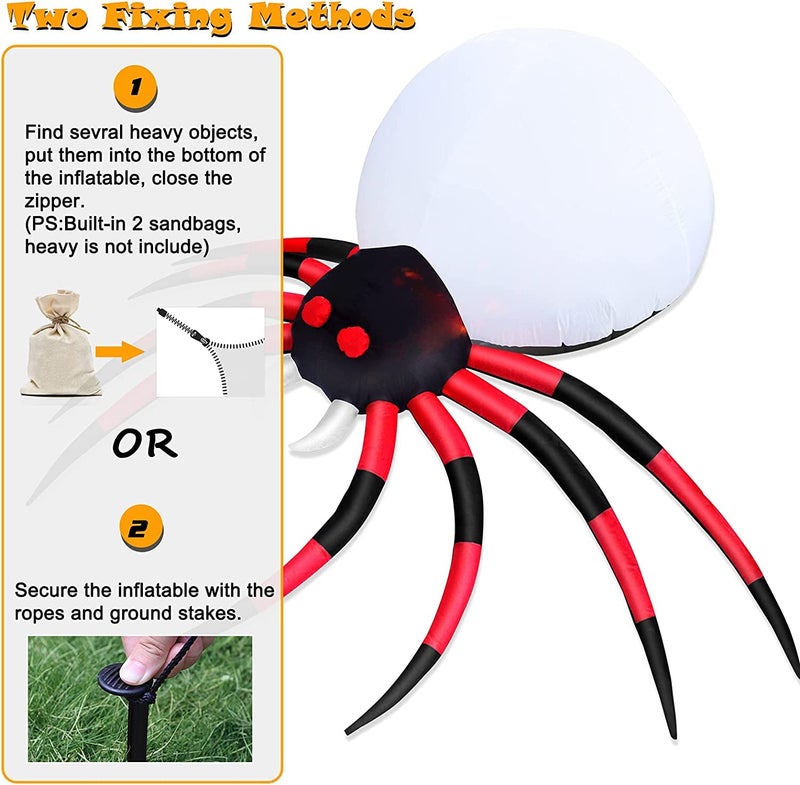 FunFanso 10FT Halloween Inflatables Spider Outdoor Decoration for Yard, Giant Blow Up Crawling Spider with LED Rotating Flame, Large Spider Prop for Halloween Party Garden Lawn Patio Outside House Window Decor - Image 5
