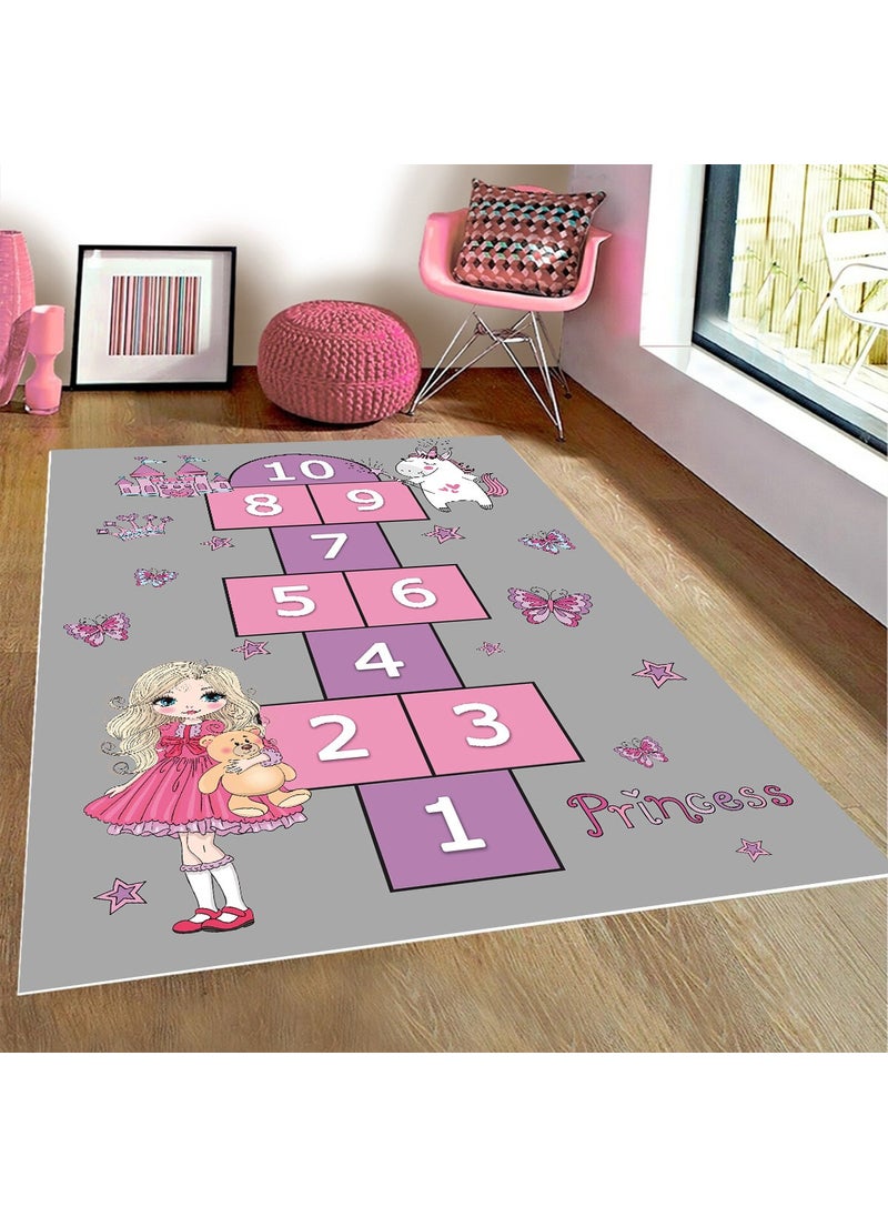 Vagonik - Wagonik Hopscotch Play Mat Princess Patterned Digital Printed Carpet with Non-Slip Base Washable for Children's Room - Image 1