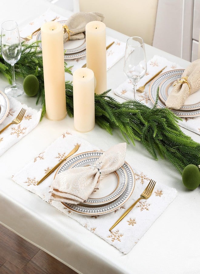 Tinideya 6 Pcs Faux Fur Placemats 18 x 12 Inches Fluffy Table Place Mats Small Fuzzy Rug for Indoor Outdoor Kitchen Dinner Party Dining Decorations Nonslip Washable Table Mats(White and Gold,6) - Image 3
