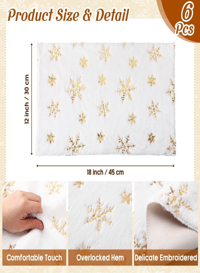 Tinideya 6 Pcs Faux Fur Placemats 18 x 12 Inches Fluffy Table Place Mats Small Fuzzy Rug for Indoor Outdoor Kitchen Dinner Party Dining Decorations Nonslip Washable Table Mats(White and Gold,6) - Image 2
