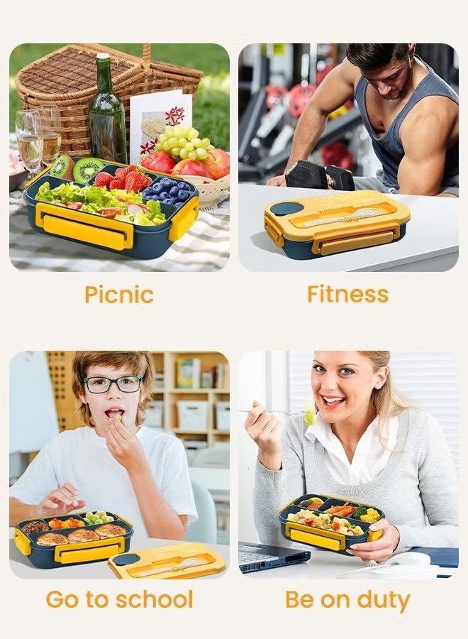 NIBEMINENT Versatile 4-Compartment Bento Box With lunch bag&tableware, Lunch Box for Adults Men Women, Leak-Resistant, Lunchable Food Container with Utensils, Sauce Jar, Microwave & Dishwasher Safe - Image 4