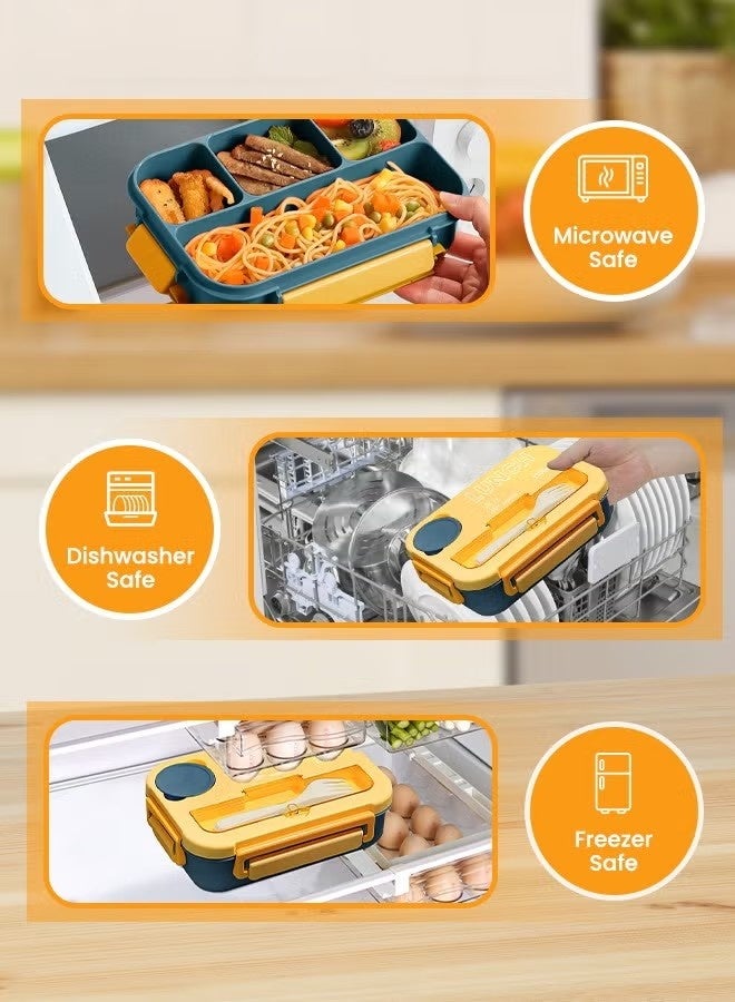 NIBEMINENT Versatile 4-Compartment Bento Box With lunch bag&tableware, Lunch Box for Adults Men Women, Leak-Resistant, Lunchable Food Container with Utensils, Sauce Jar, Microwave & Dishwasher Safe - Image 3