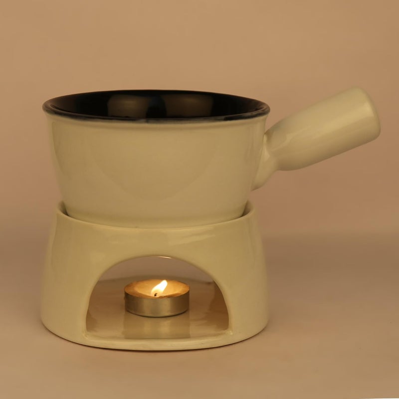 Pure Source India Pure Source India Ceramic Fondue Set Oil Diffuser with 10 Ml Lemon Grass and 4 Tea Candles White  - Image 3