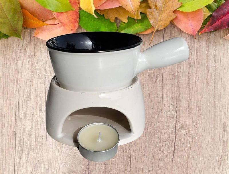 Pure Source India Pure Source India Ceramic Fondue Set Oil Diffuser with 10 Ml Lemon Grass and 4 Tea Candles White  - Image 2