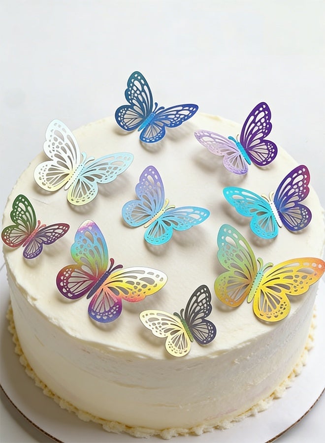 24 Pcs Hollow Out 3D Butterfly Wall Stickers Laser Shiny Removable Wall Decals for Kids Bedroom Nursery Classroom, Wedding Party and Cake DIY Decor - Image 2