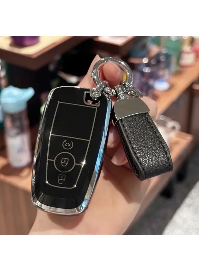 Black TPU Key Fob Cover With Keychain Lanyard For Ford Cars Trucks - Image 1