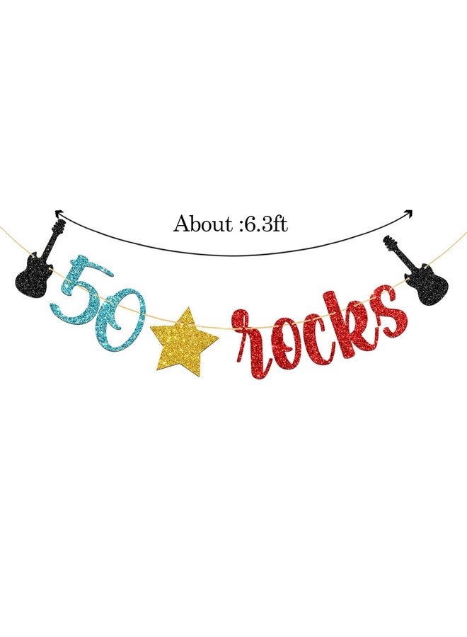 WeBenison 50 Rocks Birthday Banner Rock and Roll Music Theme 50th Birthday Banner / 50's Rock Guitar Birthday Party Decorations Glitter (50) - Image 2